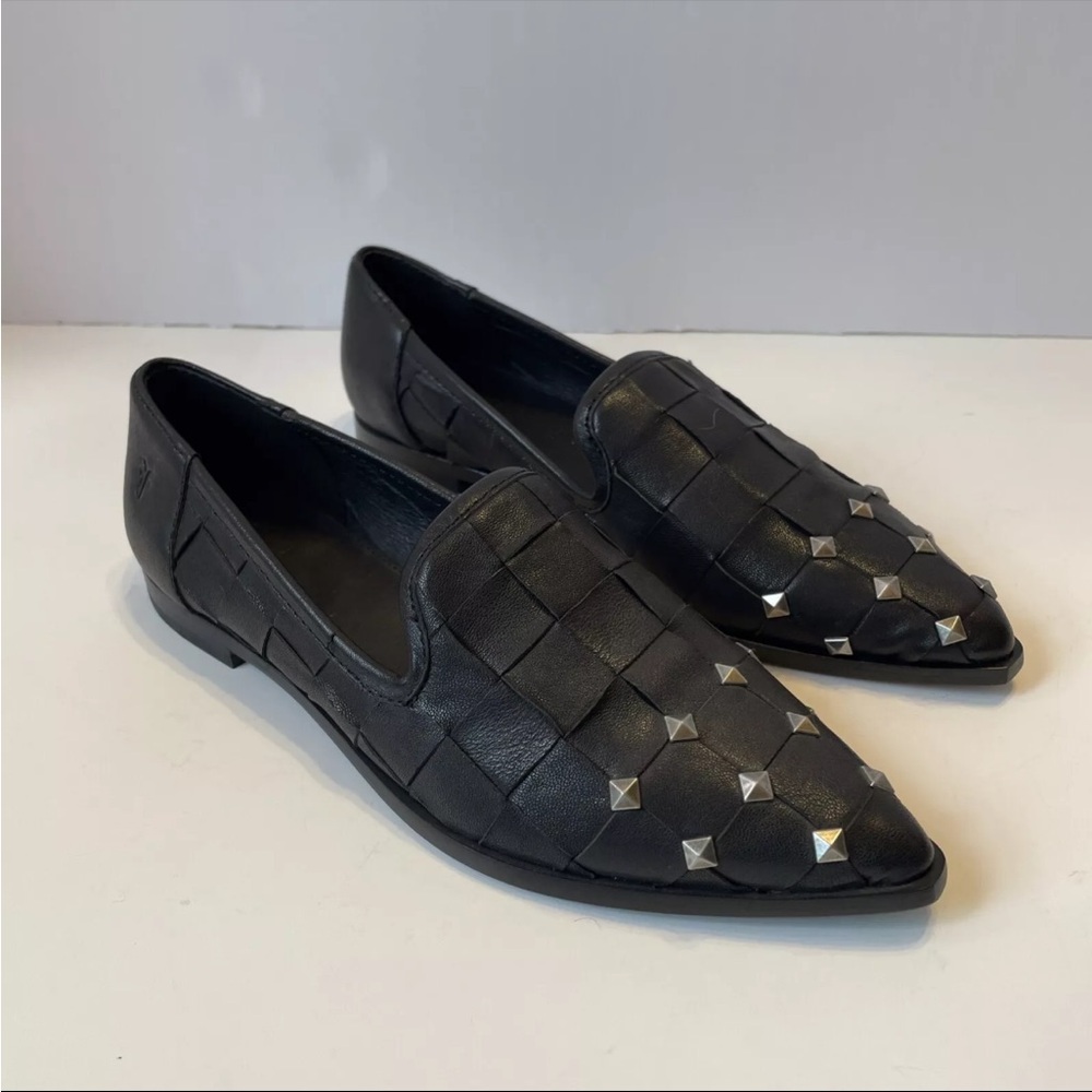 Frye Kenzie Woven Pointed Toe Flats Black Studded Sheep Leather Womens Shoes 6